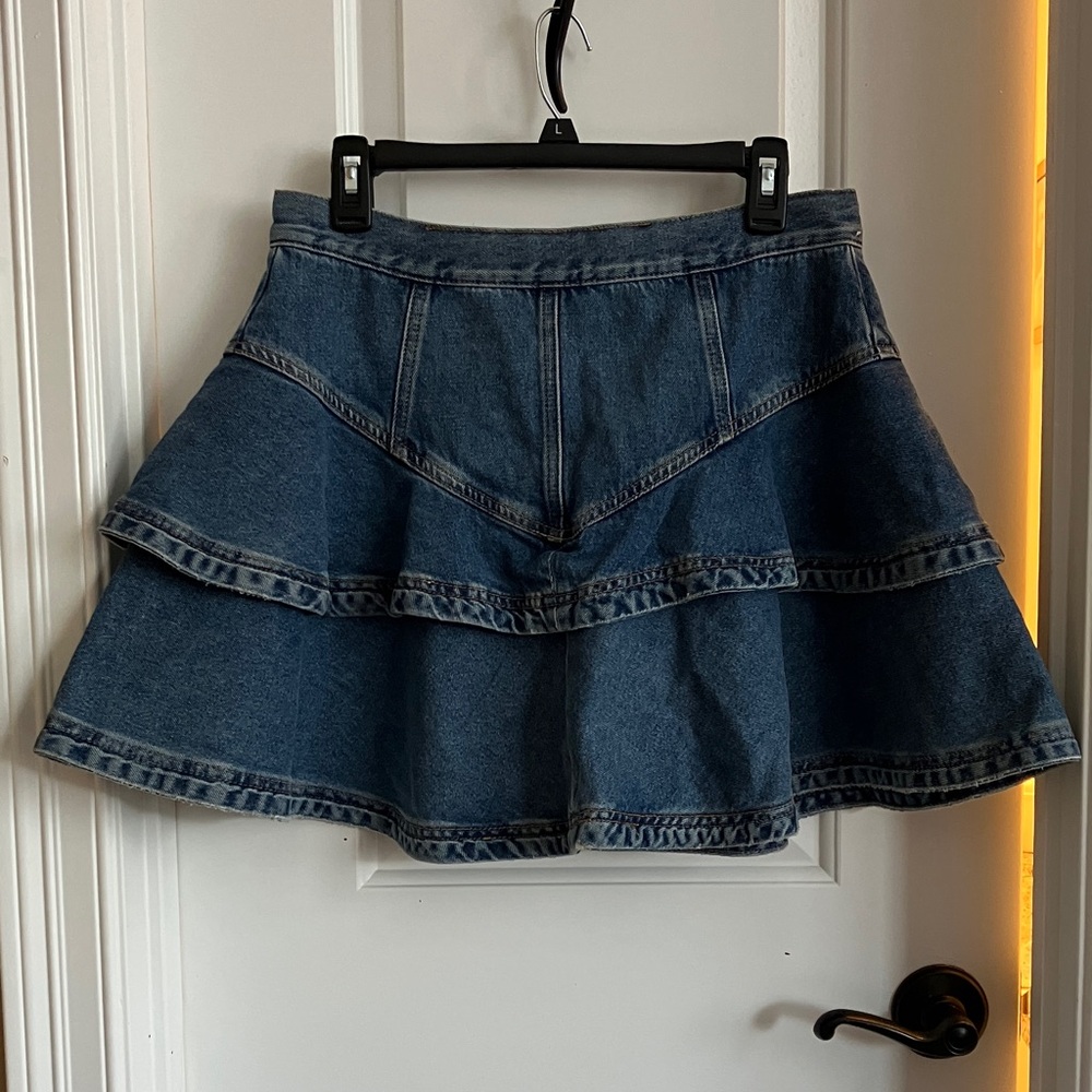 Pilcro Dark Blue Denim Tiered Skater Mini Skirt